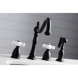 Heritage KB1790PXBS Two-Handle 4-Hole Deck Mount Widespread Kitchen Faucet with Brass Sprayer, Matte Black