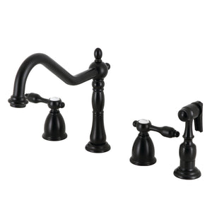 Tudor KB1790TALBS Two-Handle 4-Hole Deck Mount Widespread Kitchen Faucet with Brass Sprayer, Matte Black