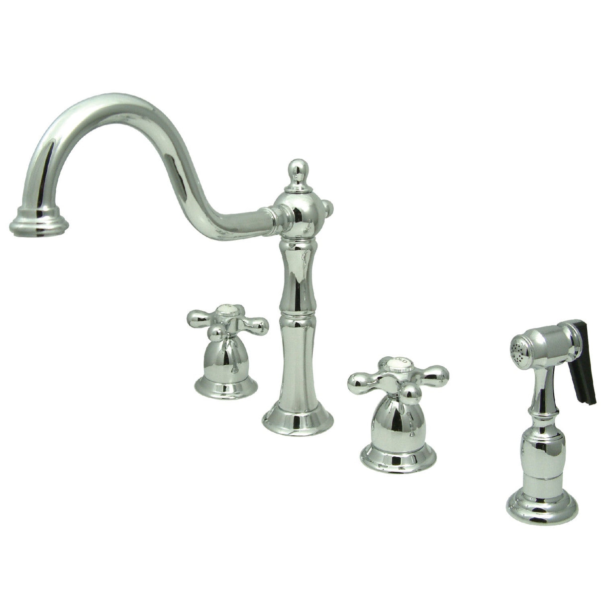 Heritage KB1791AXBS Two-Handle 4-Hole Deck Mount Widespread Kitchen Faucet with Brass Sprayer, Polished Chrome
