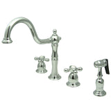 Heritage KB1791AXBS Two-Handle 4-Hole Deck Mount Widespread Kitchen Faucet with Brass Sprayer, Polished Chrome