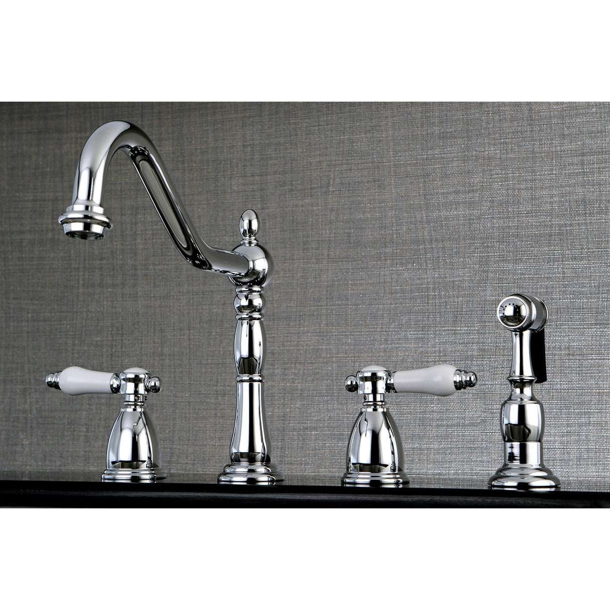 Bel-Air KB1791BPLBS Two-Handle 4-Hole Deck Mount Widespread Kitchen Faucet with Brass Sprayer, Polished Chrome