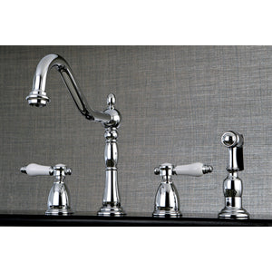 Bel-Air KB1791BPLBS Two-Handle 4-Hole Deck Mount Widespread Kitchen Faucet with Brass Sprayer, Polished Chrome