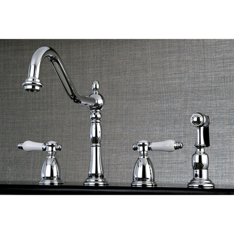 Bel-Air KB1791BPLBS Two-Handle 4-Hole Deck Mount Widespread Kitchen Faucet with Brass Sprayer, Polished Chrome