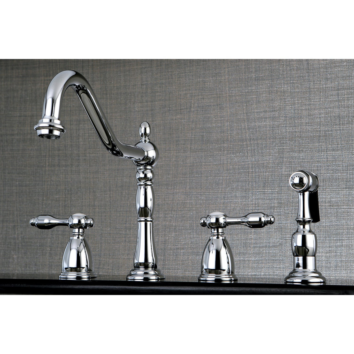 Tudor KB1791TALBS Two-Handle 4-Hole Deck Mount Widespread Kitchen Faucet with Brass Sprayer, Polished Chrome