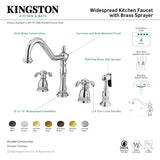 French Country KB1791TXBS Two-Handle 4-Hole Deck Mount Widespread Kitchen Faucet with Brass Sprayer, Polished Chrome