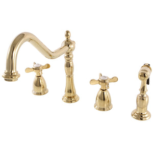 Essex KB1792BEXBS Two-Handle 4-Hole Deck Mount Widespread Kitchen Faucet with Brass Sprayer, Polished Brass