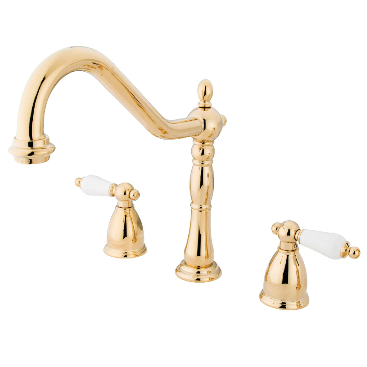 Heritage KB1792PLLS Two-Handle 3-Hole Deck Mount Widespread Kitchen Faucet, Polished Brass