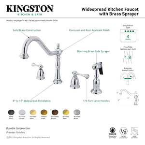 Heritage KB1793BLBS Two-Handle 4-Hole Deck Mount Widespread Kitchen Faucet with Brass Sprayer, Antique Brass