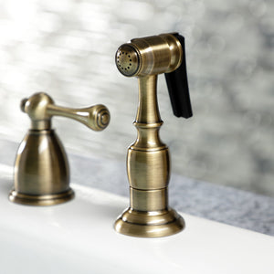 Heritage KB1793BLBS Two-Handle 4-Hole Deck Mount Widespread Kitchen Faucet with Brass Sprayer, Antique Brass