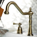 Heritage KB1793BLBS Two-Handle 4-Hole Deck Mount Widespread Kitchen Faucet with Brass Sprayer, Antique Brass