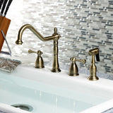 Heritage KB1793BLBS Two-Handle 4-Hole Deck Mount Widespread Kitchen Faucet with Brass Sprayer, Antique Brass