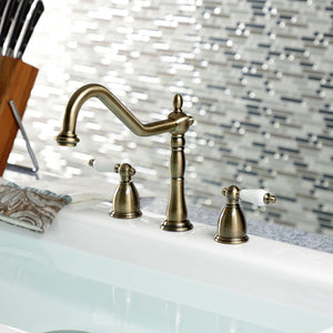 Heritage KB1793PLLS Two-Handle 3-Hole Deck Mount Widespread Kitchen Faucet, Antique Brass