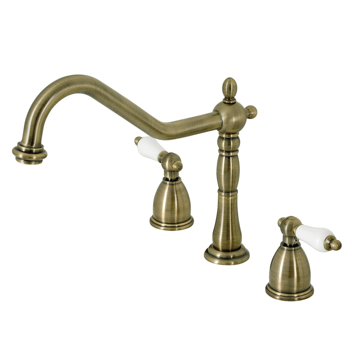Heritage KB1793PLLS Two-Handle 3-Hole Deck Mount Widespread Kitchen Faucet, Antique Brass