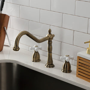 Heritage KB1793PXLS Two-Handle 3-Hole Deck Mount Widespread Kitchen Faucet, Antique Brass