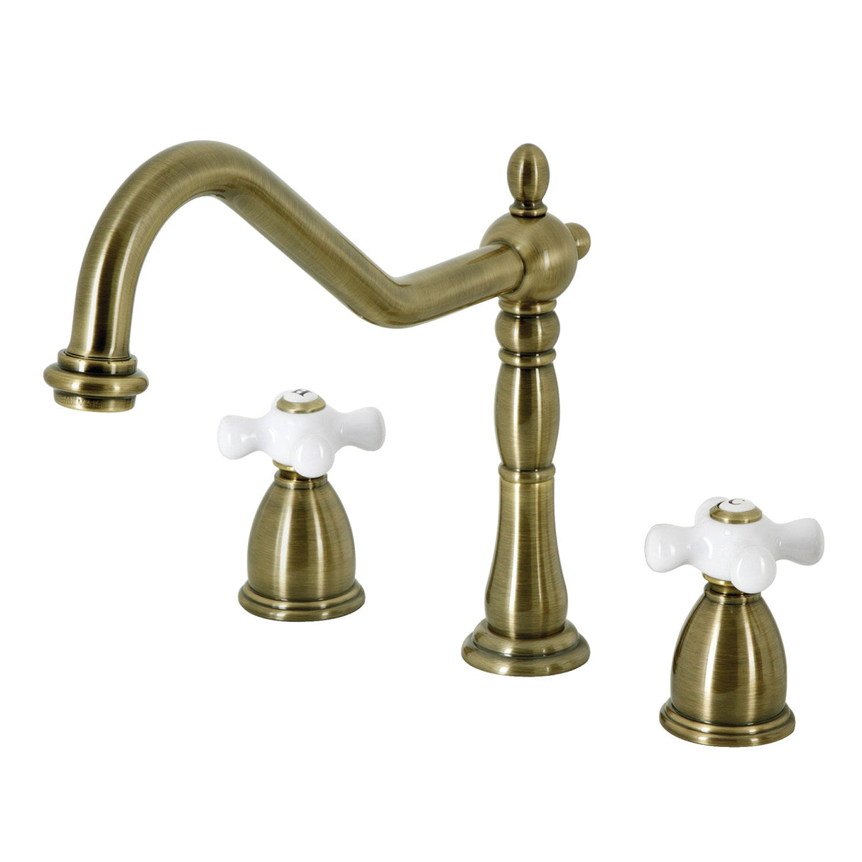 Heritage KB1793PXLS Two-Handle 3-Hole Deck Mount Widespread Kitchen Faucet, Antique Brass
