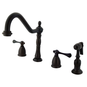 Heritage KB1795BLBS Two-Handle 4-Hole Deck Mount Widespread Kitchen Faucet with Brass Sprayer, Oil Rubbed Bronze
