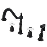 Heritage KB1795PXBS Two-Handle 4-Hole Deck Mount Widespread Kitchen Faucet with Brass Sprayer, Oil Rubbed Bronze
