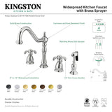 French Country KB1795TXBS Two-Handle 4-Hole Deck Mount Widespread Kitchen Faucet with Brass Sprayer, Oil Rubbed Bronze