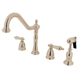 Heritage KB1796ALBS Two-Handle 4-Hole Deck Mount Widespread Kitchen Faucet with Brass Sprayer, Polished Nickel