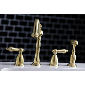 Heritage KB1797ALBS Two-Handle 4-Hole Deck Mount Widespread Kitchen Faucet with Brass Sprayer, Brushed Brass