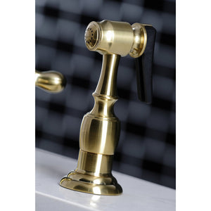 Heritage KB1797AXBS Two-Handle 4-Hole Deck Mount Widespread Kitchen Faucet with Brass Sprayer, Brushed Brass