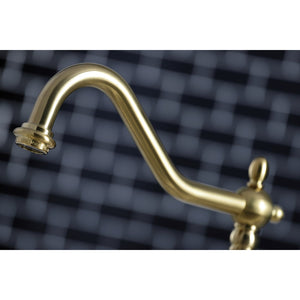 Heritage KB1797AXBS Two-Handle 4-Hole Deck Mount Widespread Kitchen Faucet with Brass Sprayer, Brushed Brass