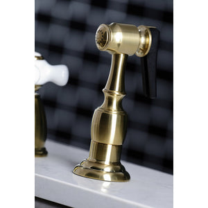 Heritage KB1797PXBS Two-Handle 4-Hole Deck Mount Widespread Kitchen Faucet with Brass Sprayer, Brushed Brass
