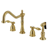 Tudor KB1797TALBS Two-Handle 4-Hole Deck Mount Widespread Kitchen Faucet with Brass Sprayer, Brushed Brass