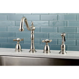 Essex KB1798BEXBS Two-Handle 4-Hole Deck Mount Widespread Kitchen Faucet with Brass Sprayer, Brushed Nickel