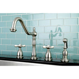 Essex KB1798BEXBS Two-Handle 4-Hole Deck Mount Widespread Kitchen Faucet with Brass Sprayer, Brushed Nickel