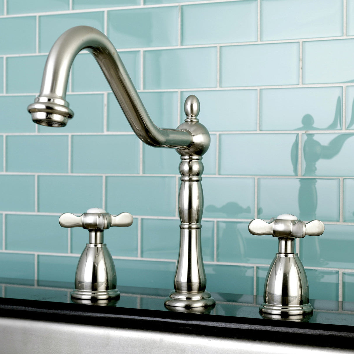 Essex KB1798BEXLS Two-Handle 3-Hole Deck Mount Widespread Kitchen Faucet, Brushed Nickel