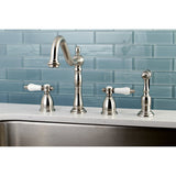 Bel-Air KB1798BPLBS Two-Handle 4-Hole Deck Mount Widespread Kitchen Faucet with Brass Sprayer, Brushed Nickel