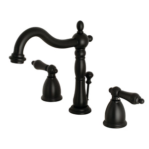 Heritage KB1970AL Two-Handle 3-Hole Deck Mount Widespread Bathroom Faucet with Brass Pop-Up, Matte Black