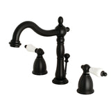 Heritage KB1970PL Two-Handle 3-Hole Deck Mount Widespread Bathroom Faucet with Brass Pop-Up, Matte Black