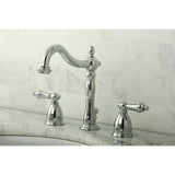 Heritage KB1971AL Two-Handle 3-Hole Deck Mount Widespread Bathroom Faucet with Plastic Pop-Up, Polished Chrome