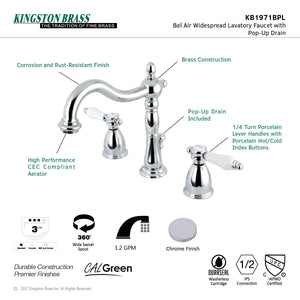 Bel-Air KB1971BPL Two-Handle 3-Hole Deck Mount Widespread Bathroom Faucet with Plastic Pop-Up, Polished Chrome