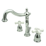 Heritage KB1971PX Two-Handle 3-Hole Deck Mount Widespread Bathroom Faucet with Plastic Pop-Up, Polished Chrome