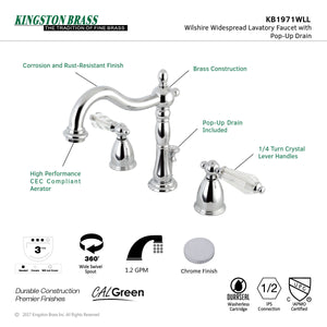 Wilshire KB1971WLL Two-Handle 3-Hole Deck Mount Widespread Bathroom Faucet with Plastic Pop-Up, Polished Chrome