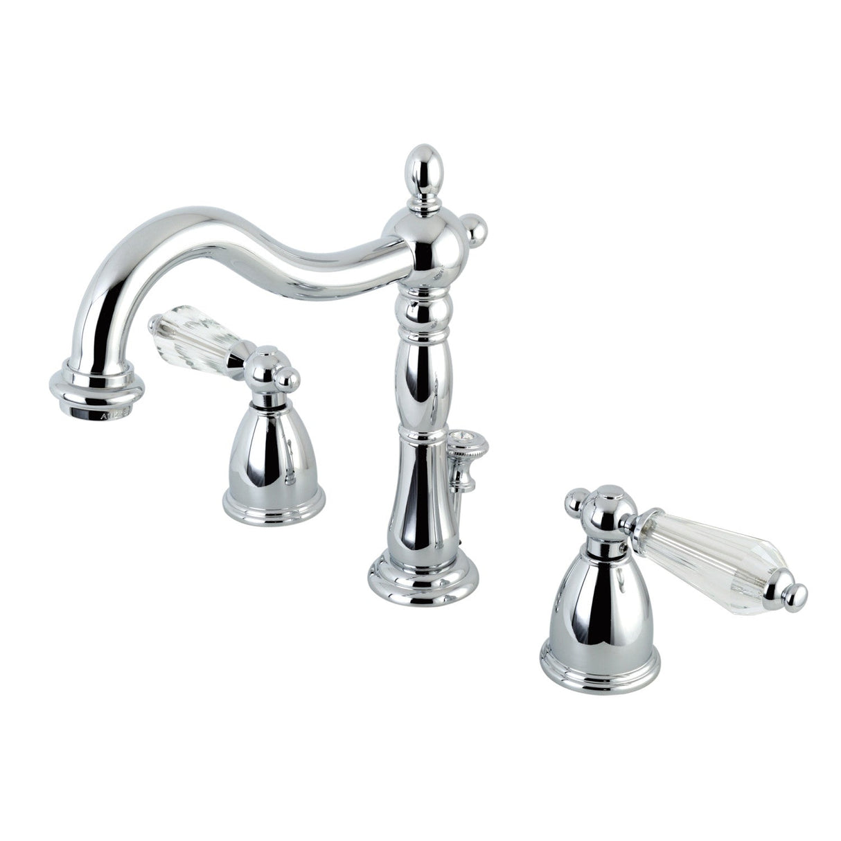 Wilshire KB1971WLL Two-Handle 3-Hole Deck Mount Widespread Bathroom Faucet with Plastic Pop-Up, Polished Chrome