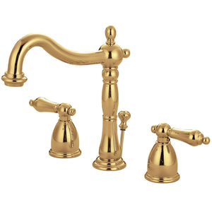 Heritage KB1972AL Two-Handle 3-Hole Deck Mount Widespread Bathroom Faucet with Brass Pop-Up, Polished Brass