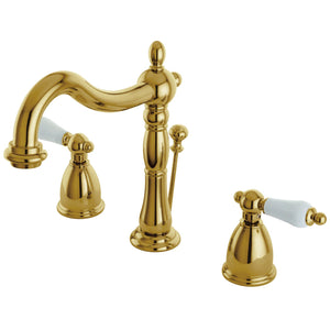 Heritage KB1972PL Two-Handle 3-Hole Deck Mount Widespread Bathroom Faucet with Brass Pop-Up, Polished Brass