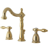 Tudor KB1972TAL Two-Handle 3-Hole Deck Mount Widespread Bathroom Faucet with Brass Pop-Up, Polished Brass