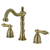 Heritage KB1973AL Two-Handle 3-Hole Deck Mount Widespread Bathroom Faucet with Brass Pop-Up, Antique Brass
