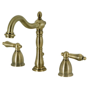 Heritage KB1973AL Two-Handle 3-Hole Deck Mount Widespread Bathroom Faucet with Brass Pop-Up, Antique Brass