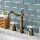 Heritage KB1973PX Two-Handle 3-Hole Deck Mount Widespread Bathroom Faucet with Brass Pop-Up, Antique Brass