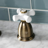 Heritage KB1973PX Two-Handle 3-Hole Deck Mount Widespread Bathroom Faucet with Brass Pop-Up, Antique Brass