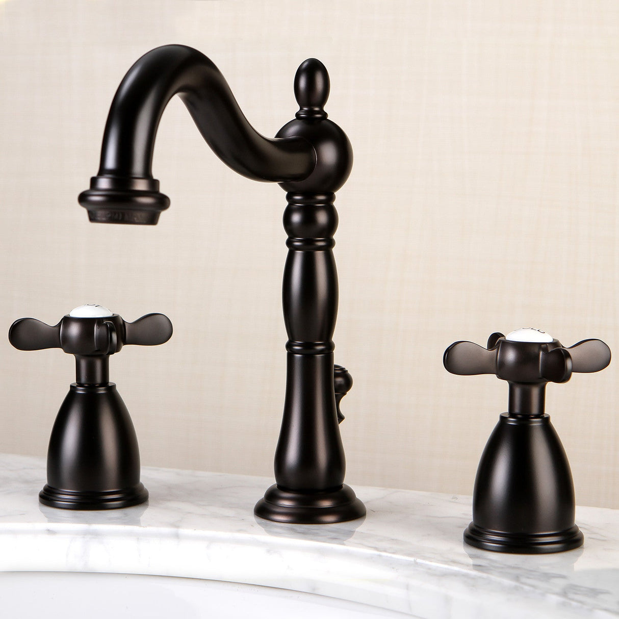Essex KB1975BEX Two-Handle 3-Hole Deck Mount Widespread Bathroom Faucet with Plastic Pop-Up, Oil Rubbed Bronze