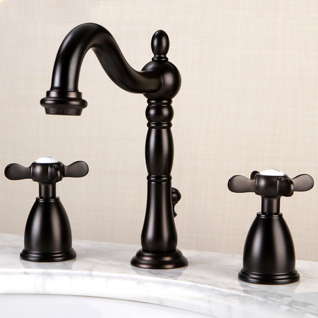 Essex KB1975BEX Two-Handle 3-Hole Deck Mount Widespread Bathroom Faucet with Plastic Pop-Up, Oil Rubbed Bronze