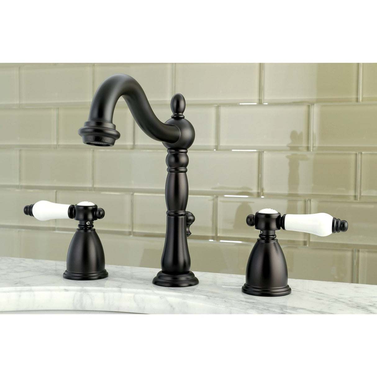 Bel-Air KB1975BPL Two-Handle 3-Hole Deck Mount Widespread Bathroom Faucet with Plastic Pop-Up, Oil Rubbed Bronze