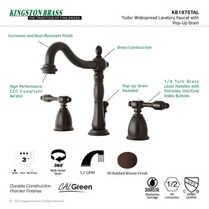 Tudor KB1975TAL Two-Handle 3-Hole Deck Mount Widespread Bathroom Faucet with Plastic Pop-Up, Oil Rubbed Bronze